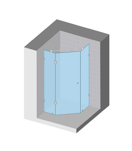 Trapezoid corner · hinged door (3 panels)