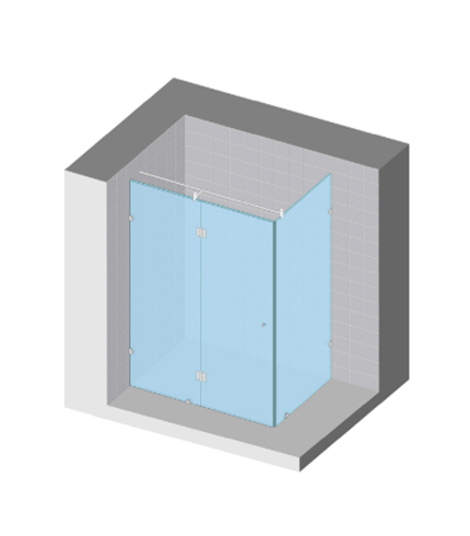 Corner enclosure · hinged door (3 panels)